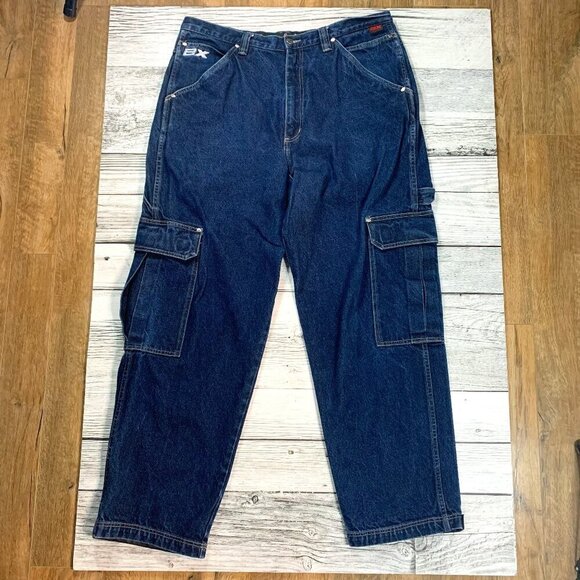 EX Exco Cargo Carpenter Jeans Vintage Y2K Baggy Wide Leg Indigo Denim - Picture 2 of 13